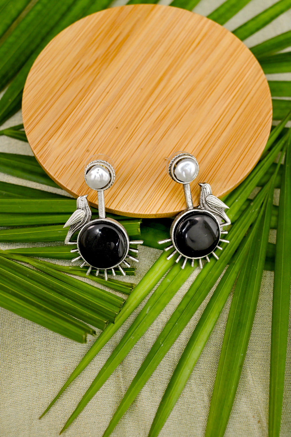 Silver Monalisa Natural Pearl Beaded Dangle Earrings