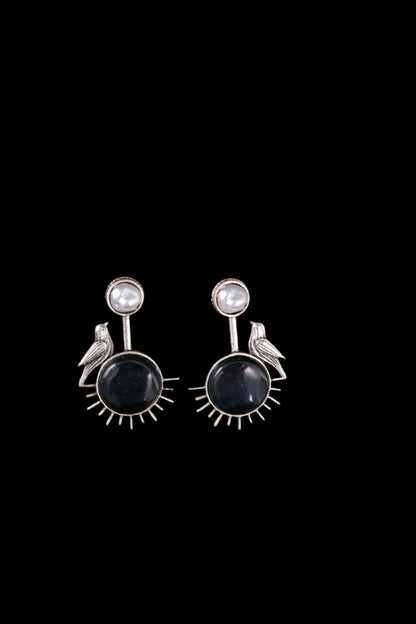 Silver Monalisa Natural Pearl Beaded Dangle Earrings