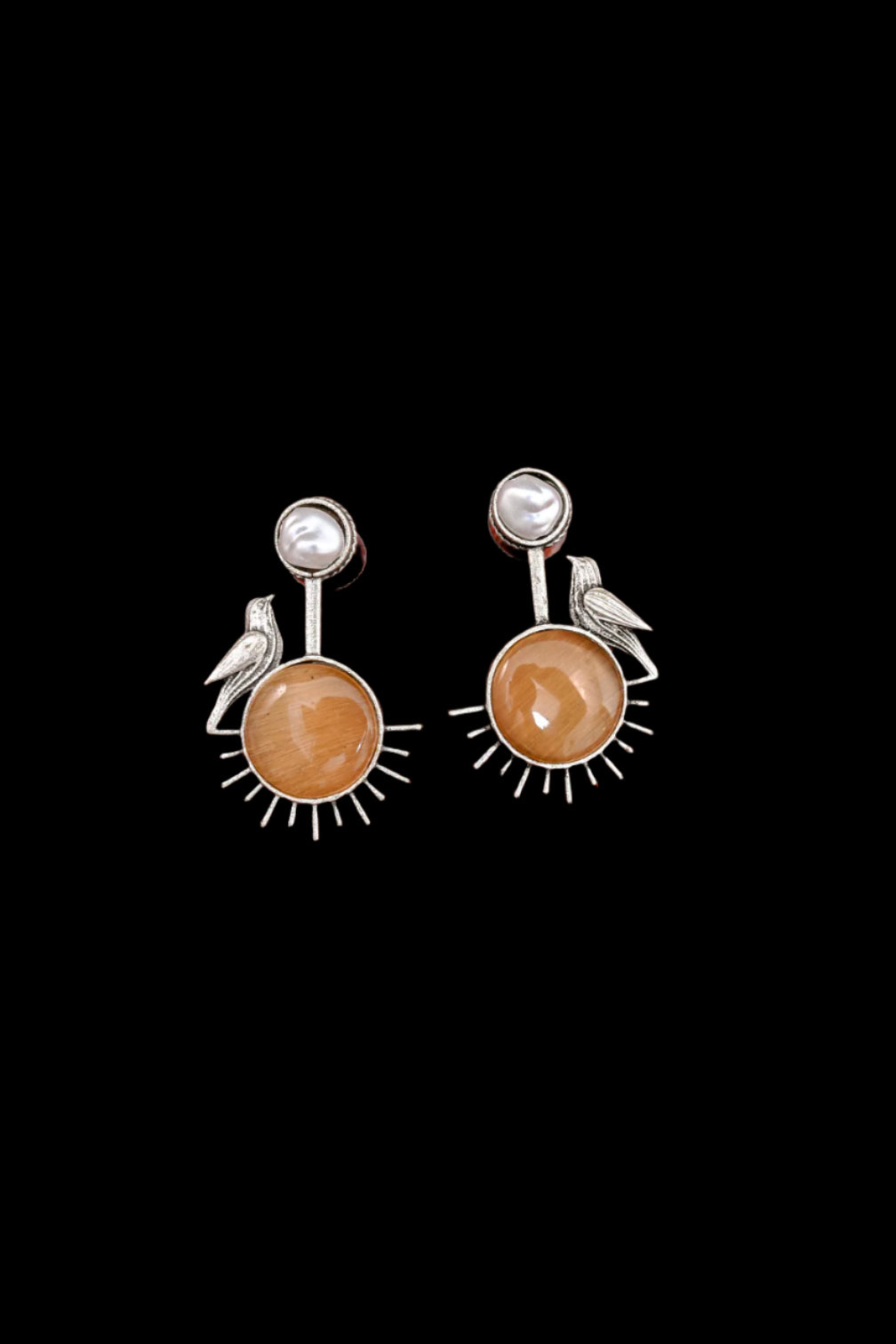 Silver Monalisa Natural Pearl Beaded Dangle Earrings