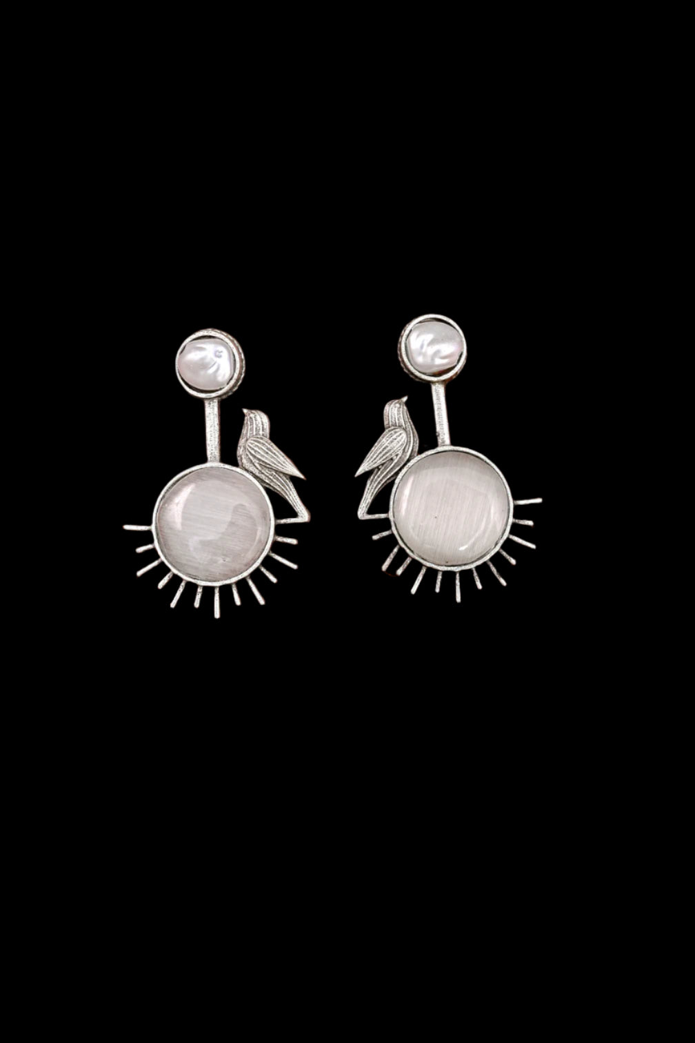Silver Monalisa Natural Pearl Beaded Dangle Earrings