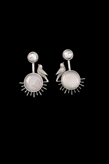 Silver Monalisa Natural Pearl Beaded Dangle Earrings