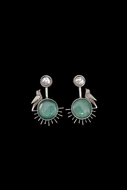 Silver Monalisa Natural Pearl Beaded Dangle Earrings