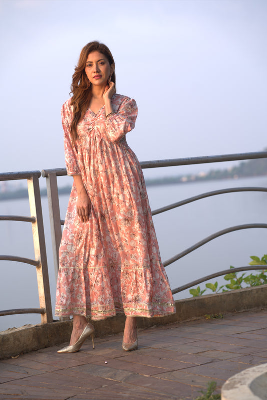 Salmon Pink Mul Mul Cotton Dress