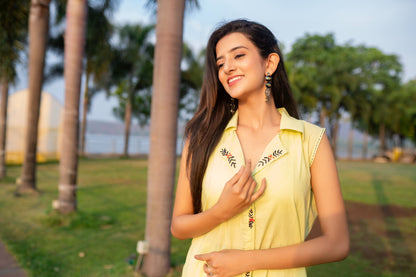 Lime Green Collar Neck Premium Cotton Co-Ord Set