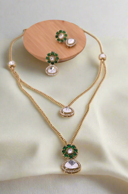 Statement Moissanite CZ Double Layered Chain Pendant Set
