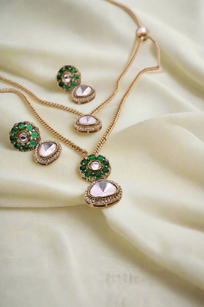 Statement Moissanite CZ Double Layered Chain Pendant Set