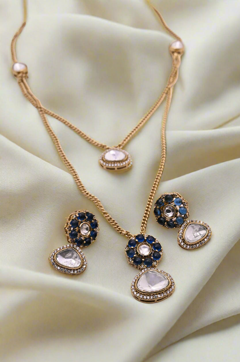 Statement Moissanite CZ Double Layered Chain Pendant Set