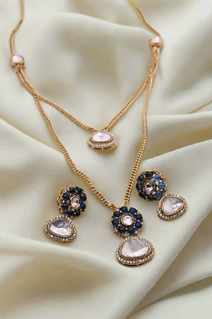 Statement Moissanite CZ Double Layered Chain Pendant Set