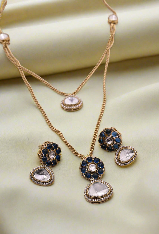Statement Moissanite CZ Double Layered Chain Pendant Set