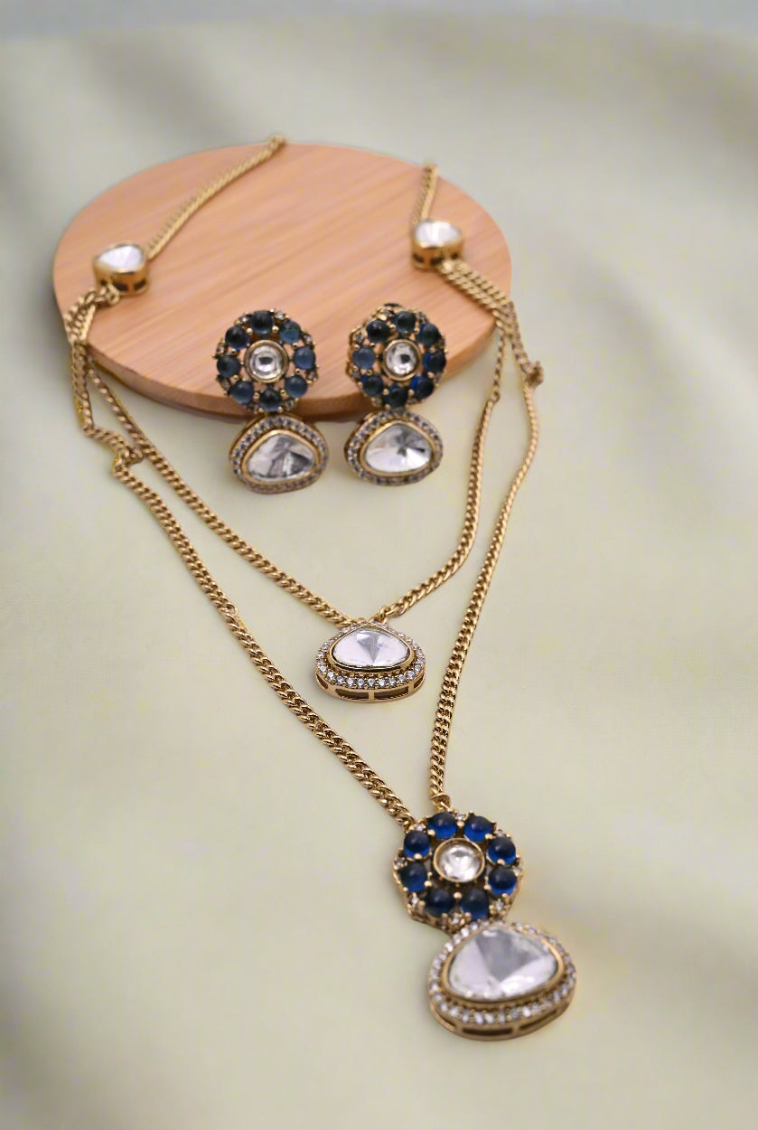 Statement Moissanite CZ Double Layered Chain Pendant Set