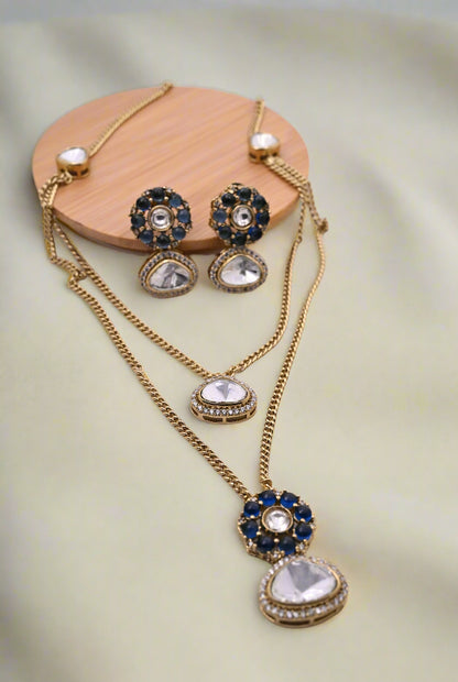 Statement Moissanite CZ Double Layered Chain Pendant Set