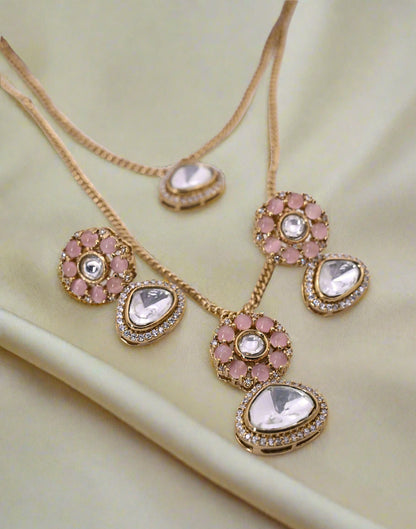 Statement Moissanite CZ Double Layered Chain Pendant Set