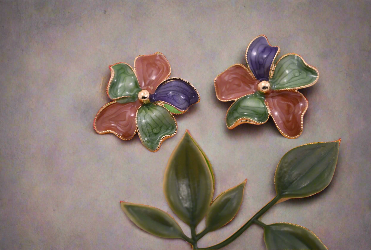 Hypoallergenic Vibrant Enamel Floral Stud Earrings