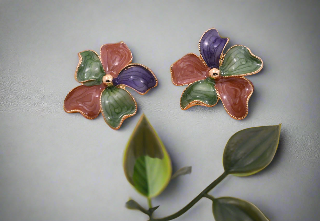 Hypoallergenic Vibrant Enamel Floral Stud Earrings