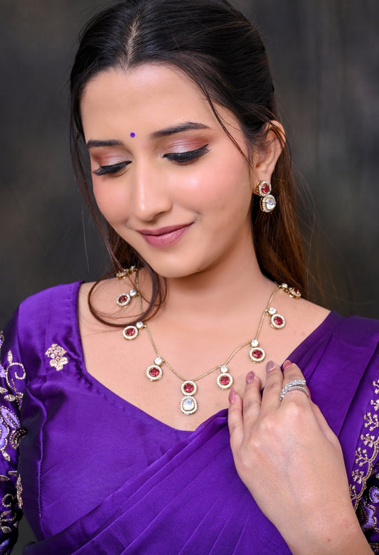 Moissanite CZ Kundan Charm Necklace Set