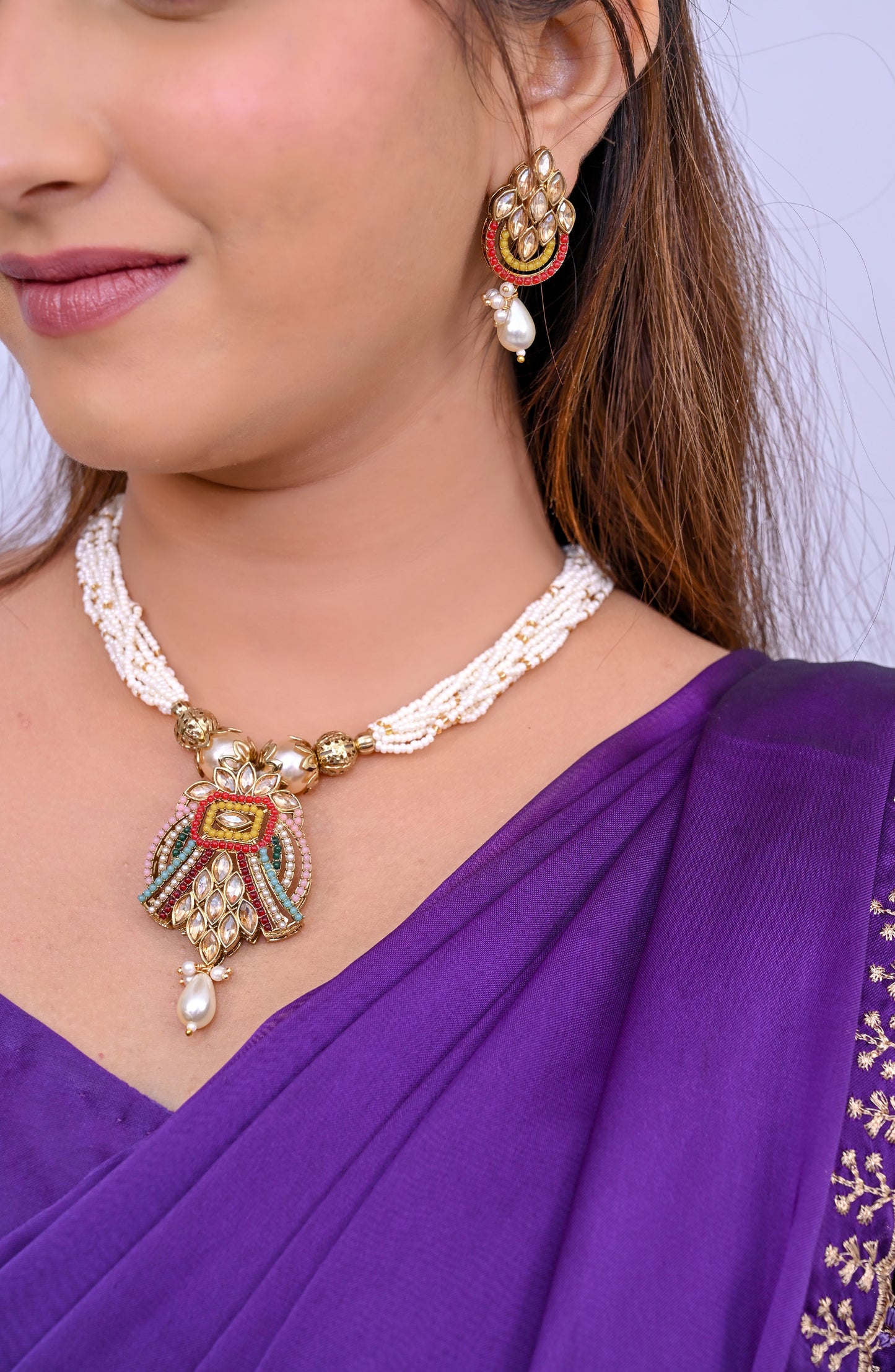 Victorian Pearl Beads Kundan Necklace Set