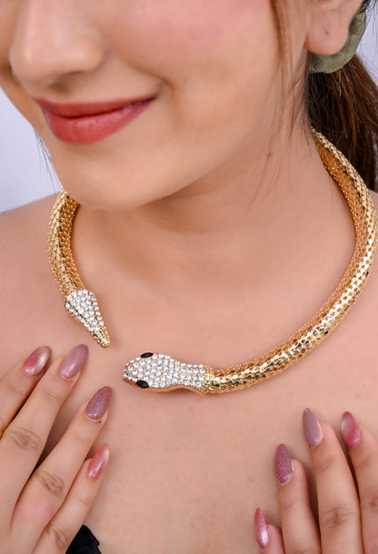 Gold-Tone Snake Choker Necklace with Premium Rhinestones