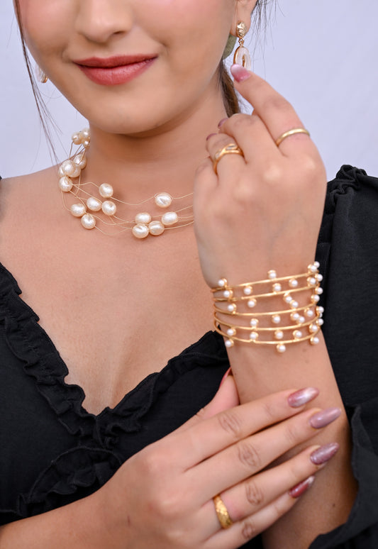 Premium Gold Plated Pearl Beaded Adjustable Bracelet