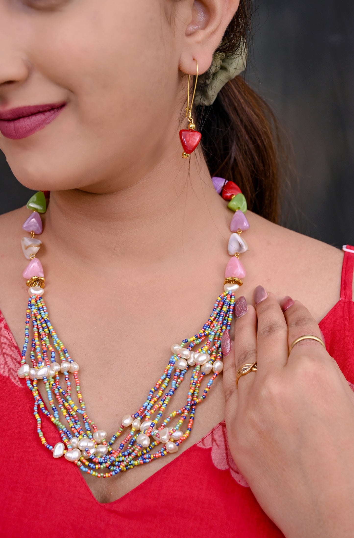 Assorted Beads Multi Stand Necklace Set