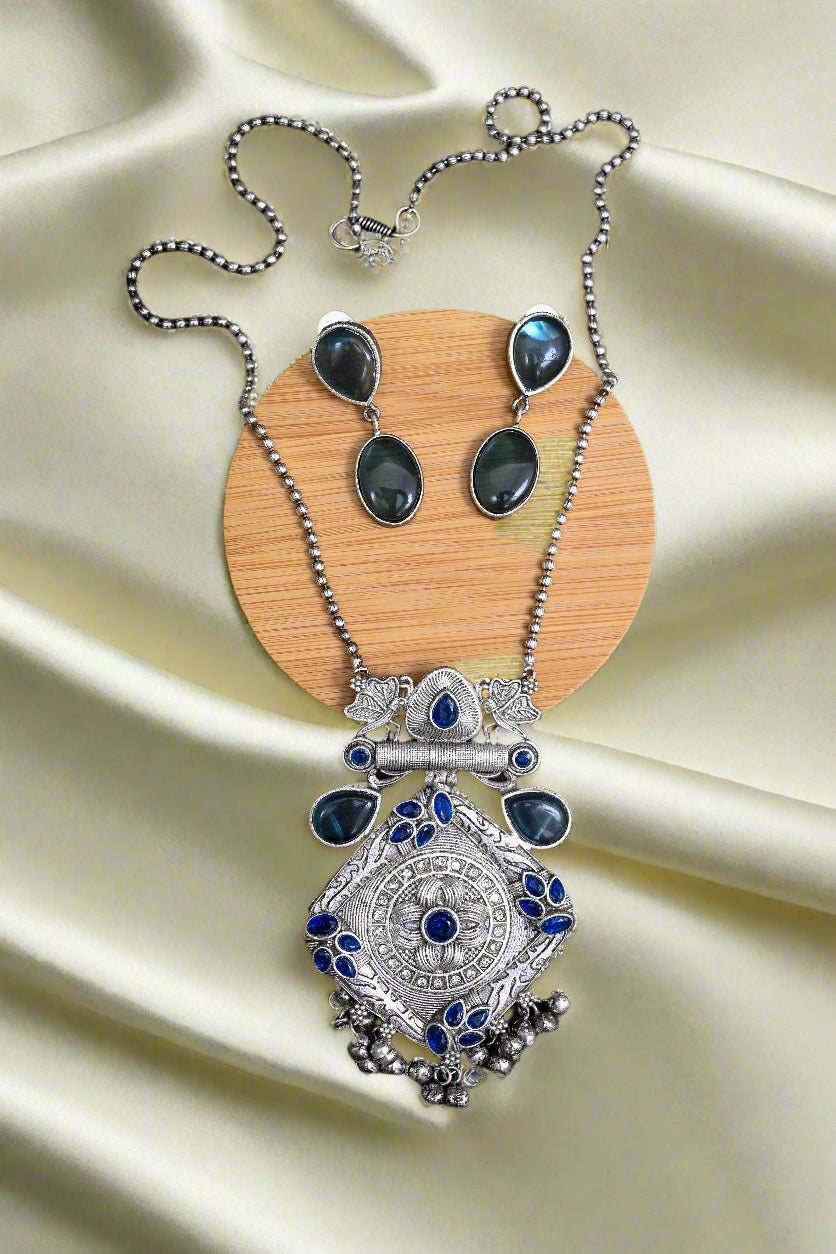 Antique Oxidized Matar Mala Necklace Set