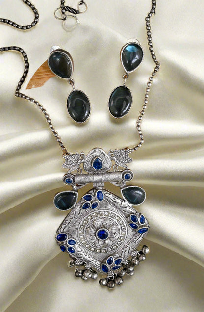 Antique Oxidized Matar Mala Necklace Set