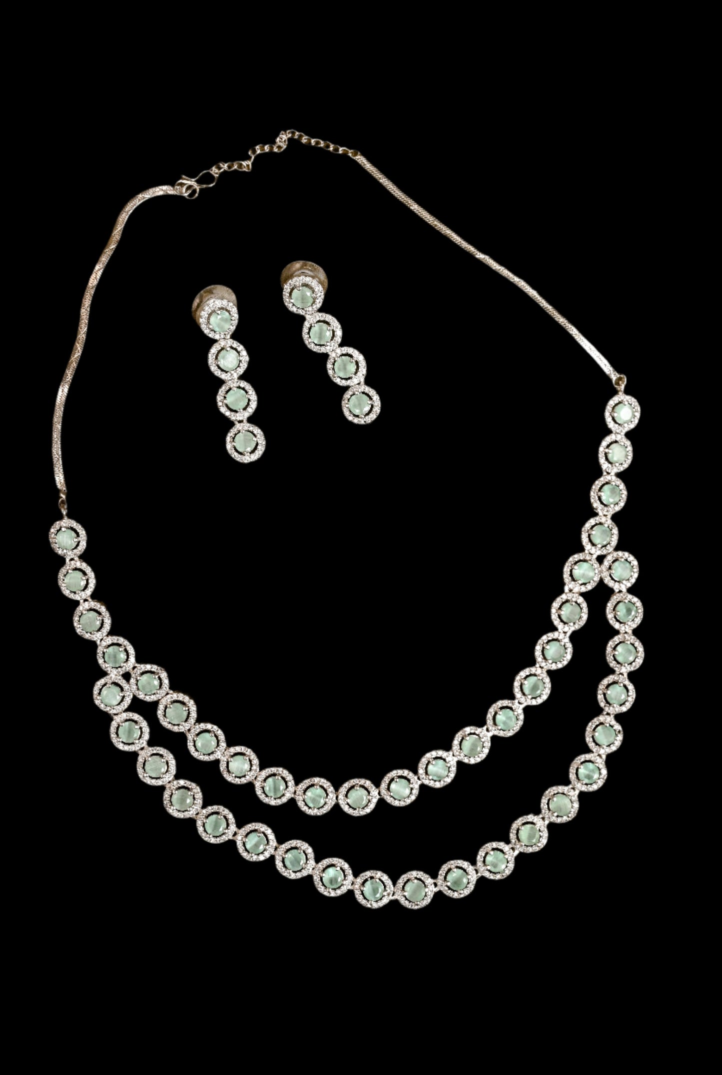 Rhodium Plated CZ Layered Necklace Set