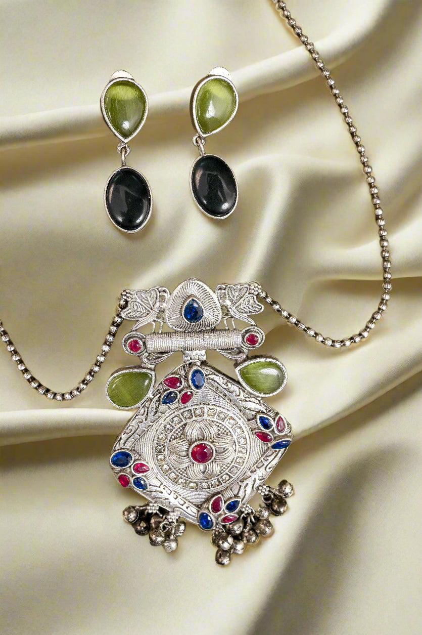 Antique Oxidized Matar Mala Necklace Set
