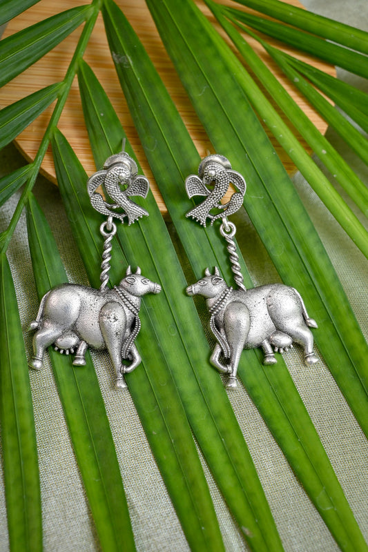 Antique Nature Inspired Oxidized Drop Earrings