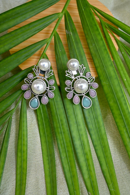 Vintage Silver Kundan Pearl Beaded Drop Earrings