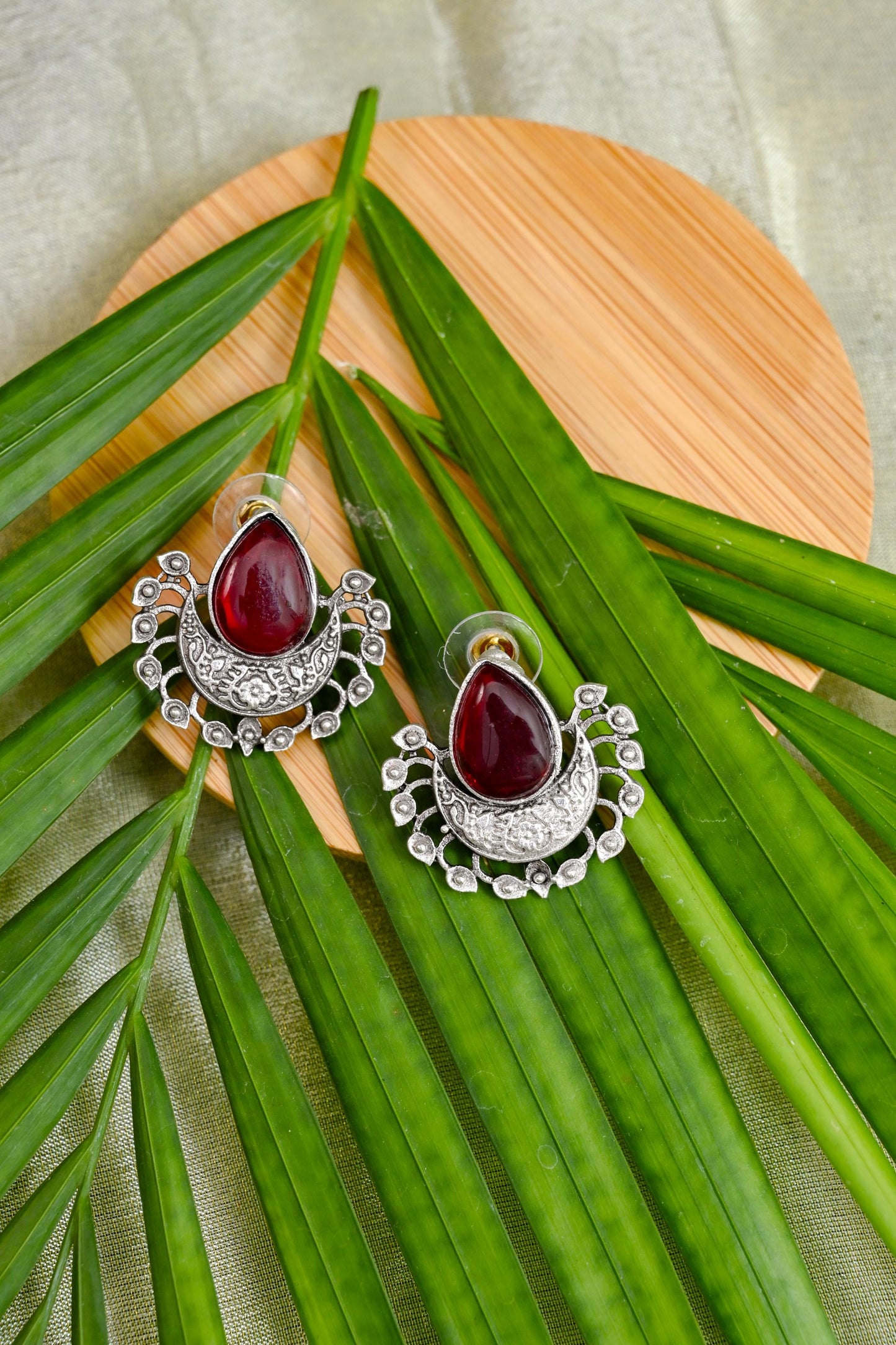 Antique Oxidized Monalisa Stud Earrings