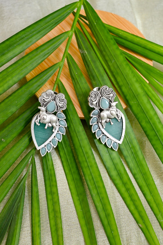 Nature Inspired Antique Oxidized Stud Earrings