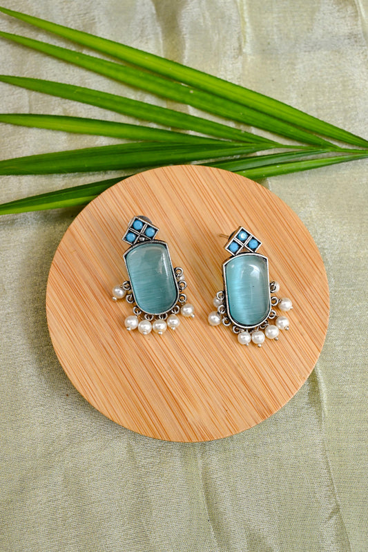 Antique Oxidized Stone Stud Earrings