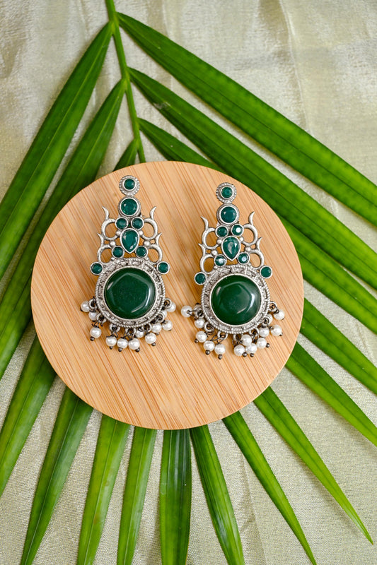 Pure Brass Natural Stone Studded Drop Earrings