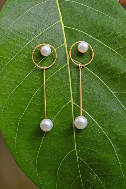 Gold Plated Statement Pearl Drop Earrings