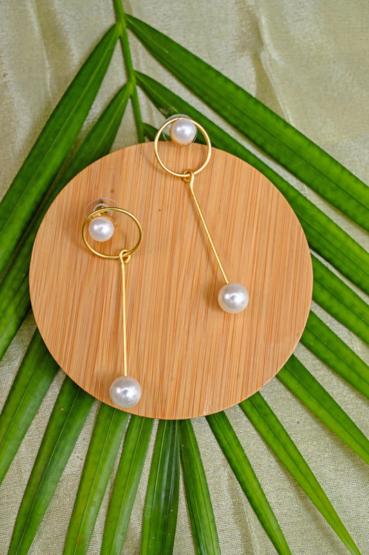 Gold Plated Statement Pearl Drop Earrings