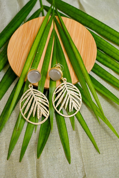 Gold Plated Natural Stone Carved Drop Earrings