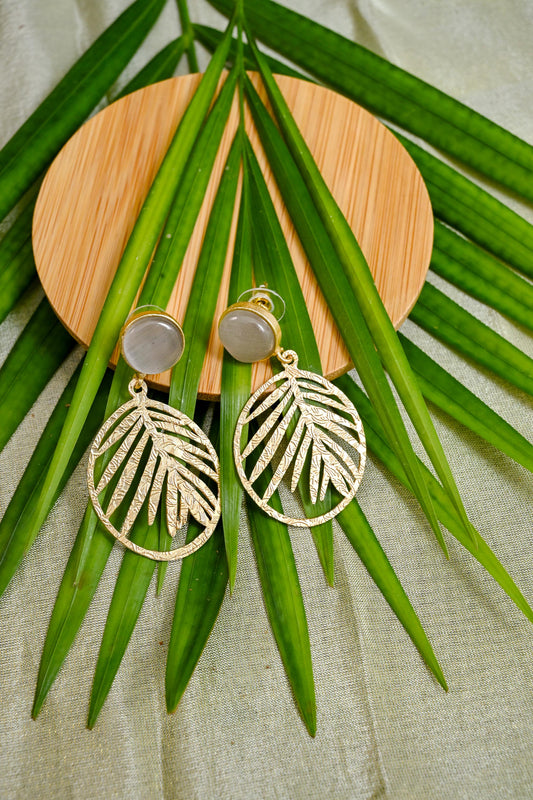 Gold Plated Natural Stone Carved Drop Earrings