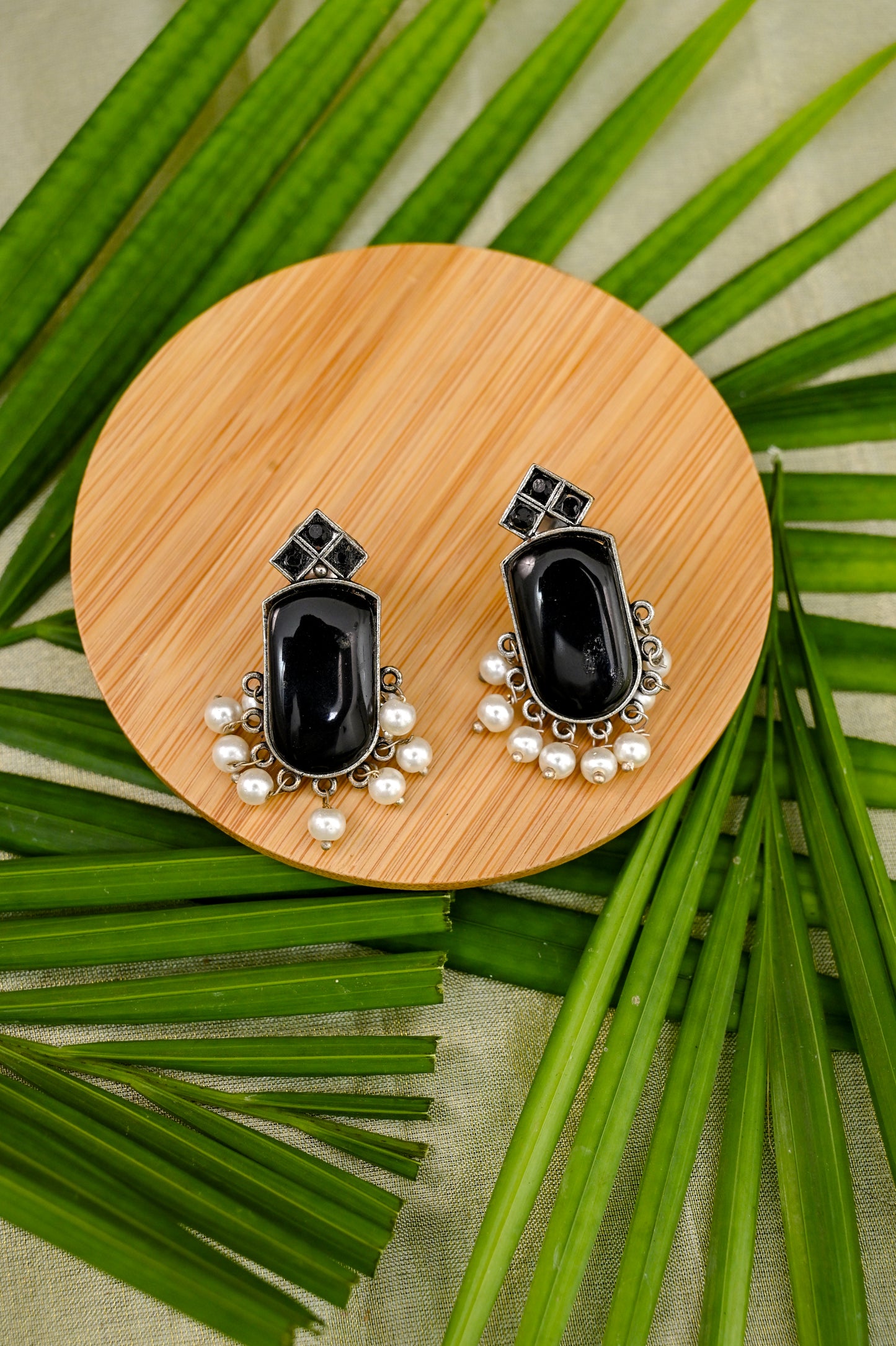 Antique Oxidized Stone Stud Earrings