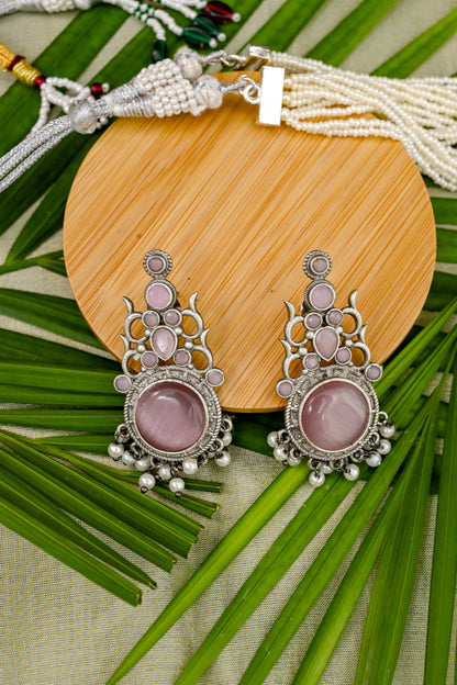 Pure Brass Natural Stone Studded Drop Earrings