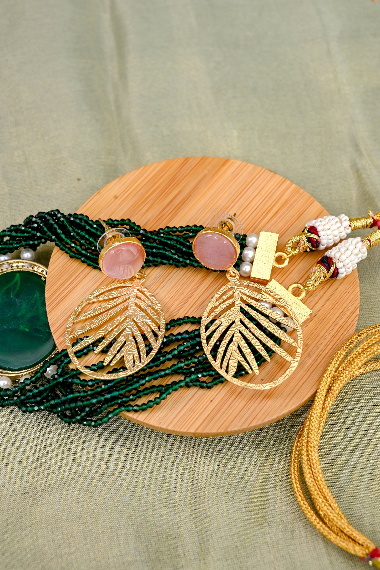 Gold Plated Natural Stone Carved Drop Earrings