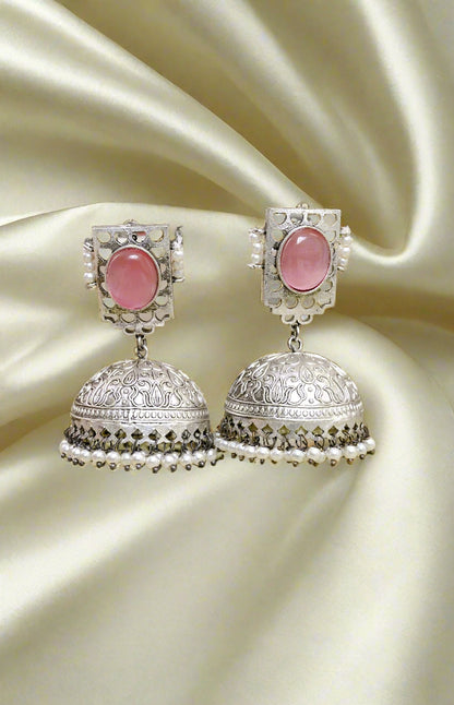 Stunning Monalisa Silver Jhumkas