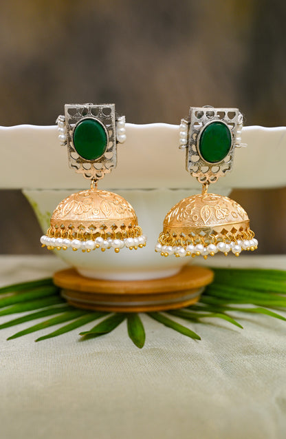 Statement Dual-Tone Anti-Tarnish Jhumkas