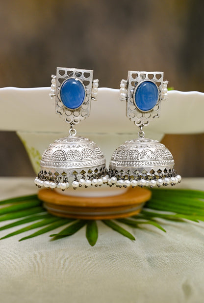 Stunning Monalisa Silver Jhumkas
