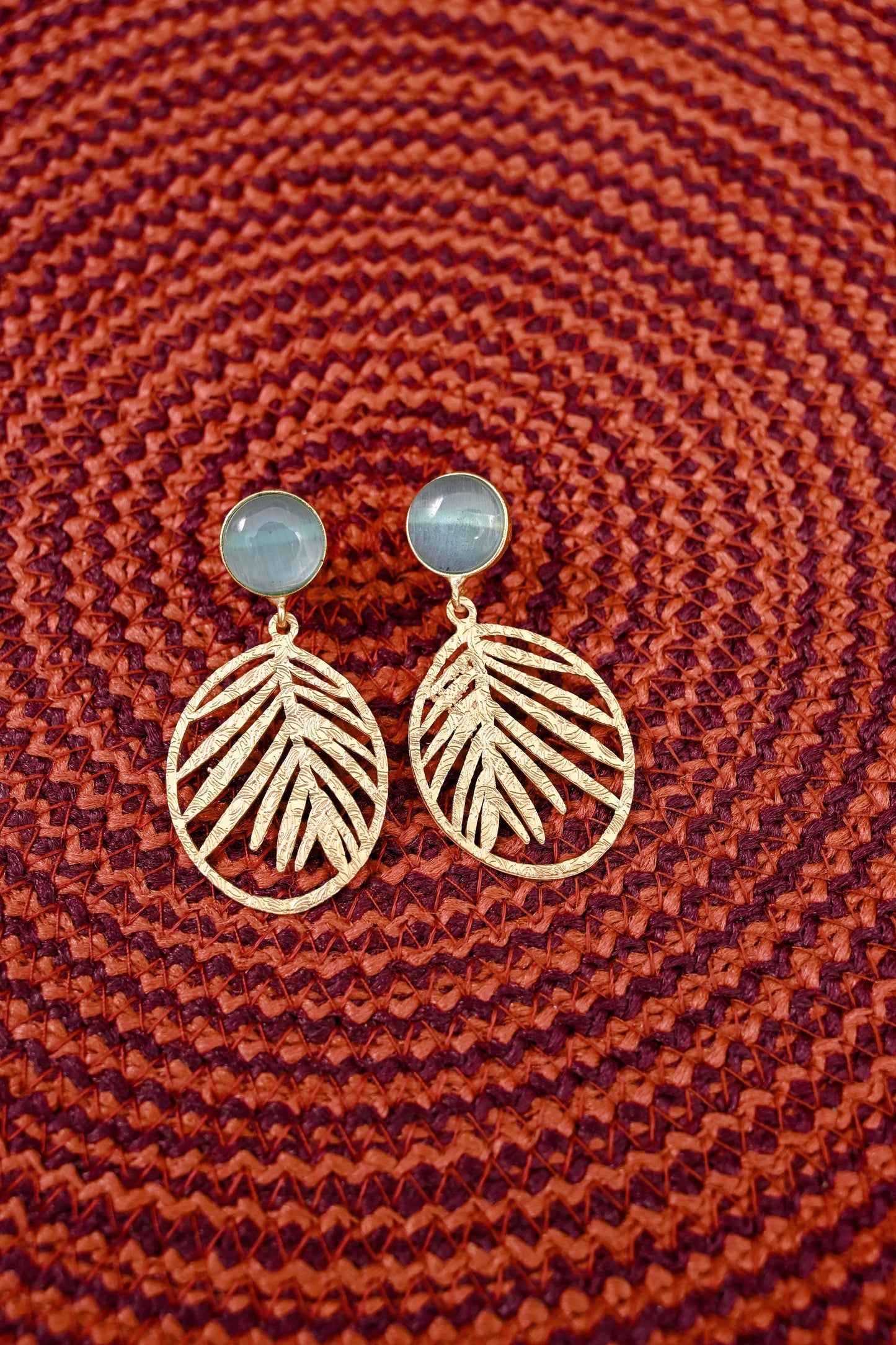 Gold Plated Natural Stone Carved Drop Earrings