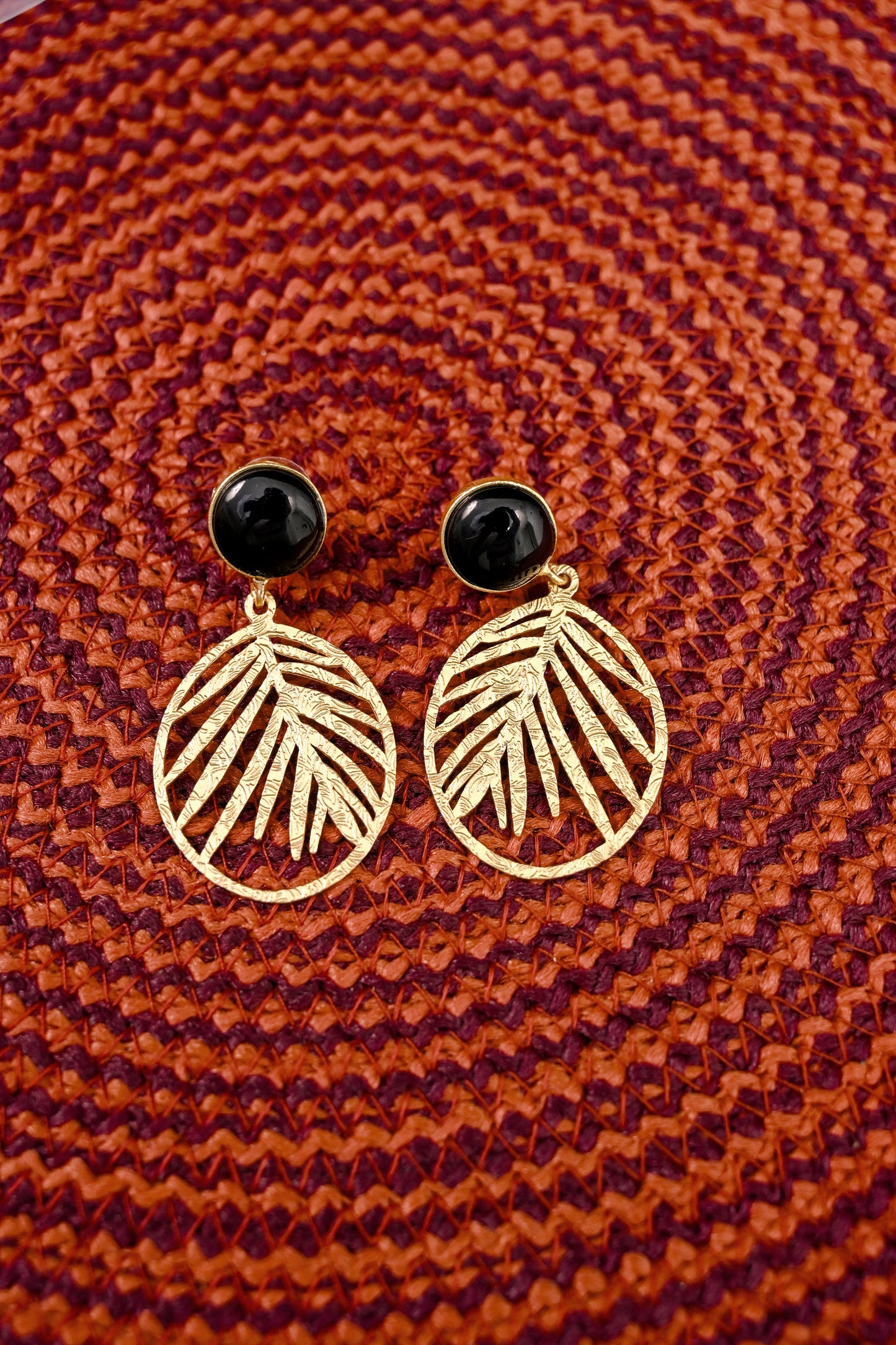 Gold Plated Natural Stone Carved Drop Earrings