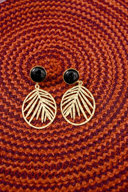 Gold Plated Natural Stone Carved Drop Earrings