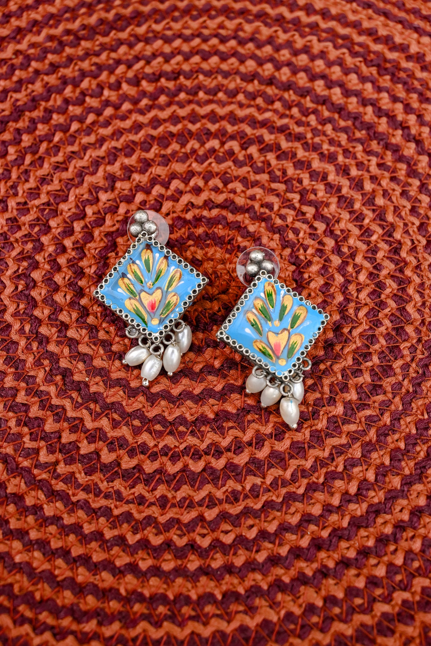 Meenakari Pearl Stud Earrings