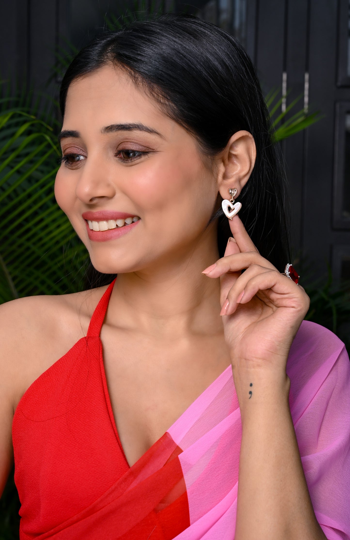 Cute Heart MOP CZ Drop Earrings