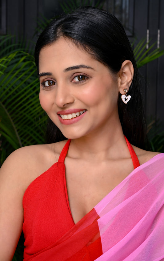Cute Heart MOP CZ Drop Earrings