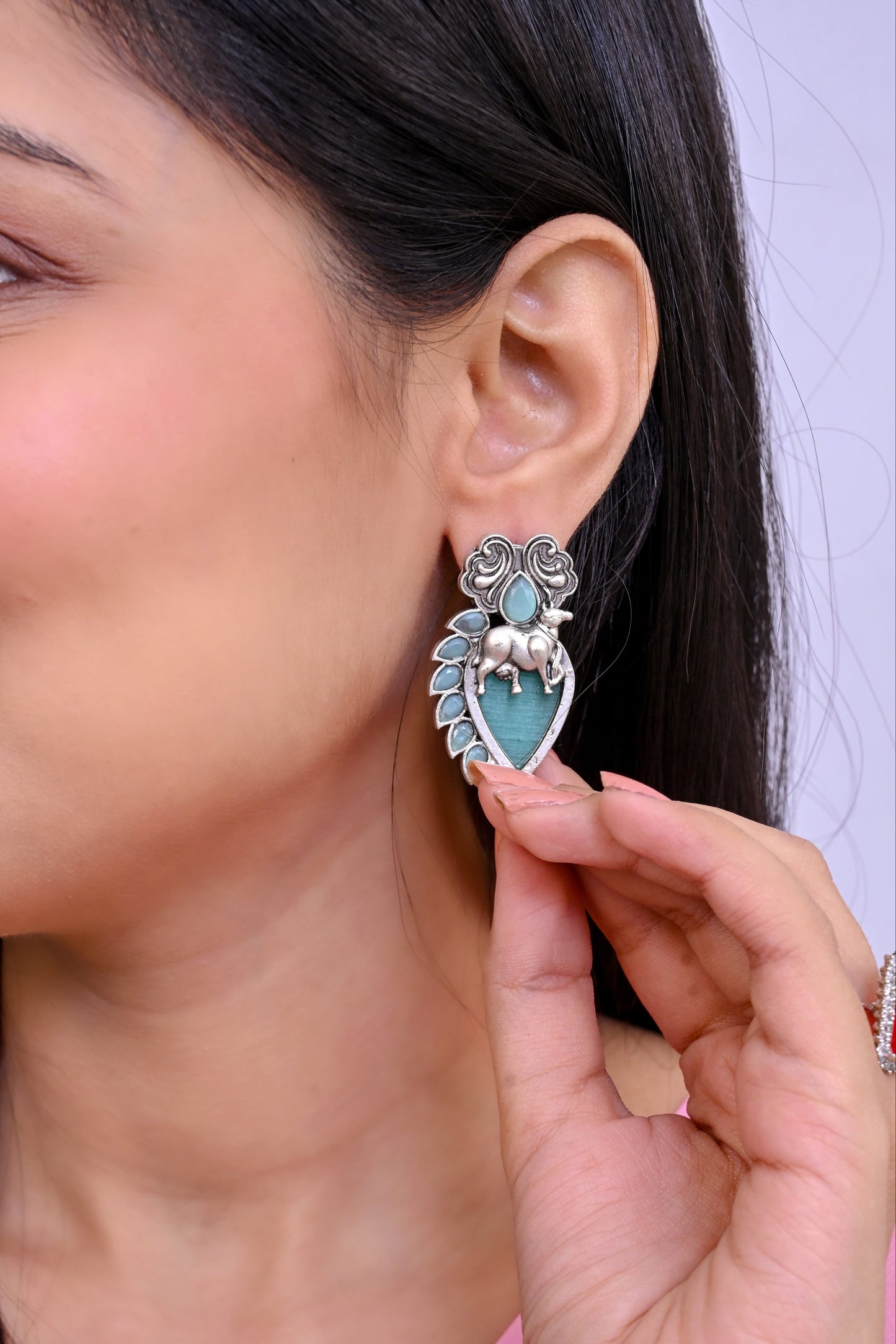 Nature Inspired Antique Oxidized Stud Earrings